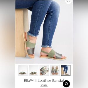 Sorel Ella II Leather Sandals - Green and Silver - Sample Shoes